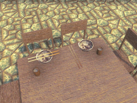 St&oacute;ł i krzesła z pałeczkami PSX z zardzewiałej miski Model 3D