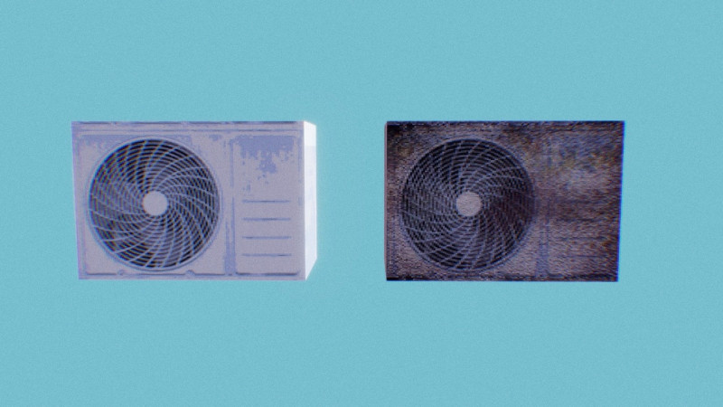Rusted And Normal Airconditioner PSX 3D Model .c4d .max .obj .3ds .fbx .stl .blend