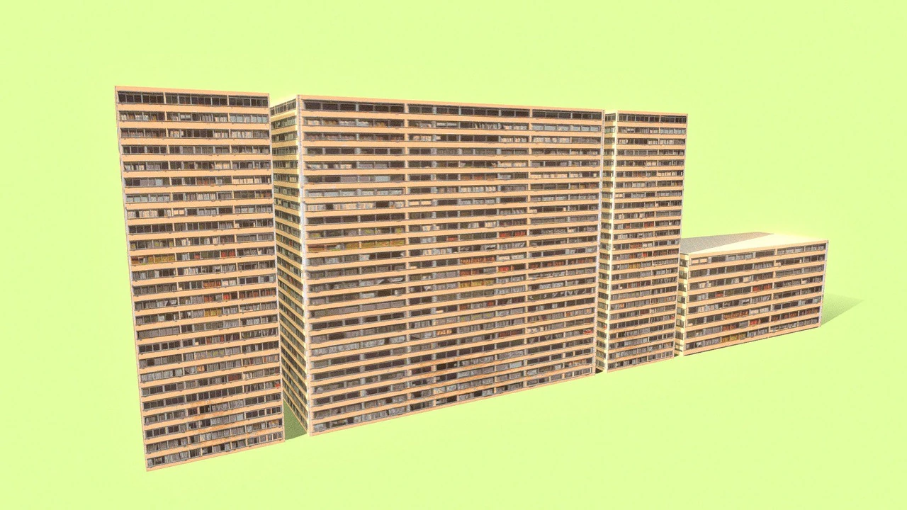 PSX Yellow Building Set 3D Model .c4d .max .obj .3ds .fbx .stl .blend