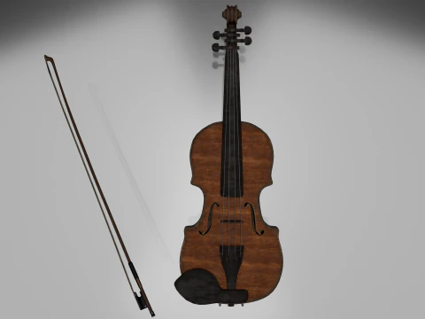 Violin with bow 3D Model