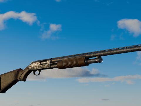 Shotgun Low-Poly with textures Game-Ready 3D Model