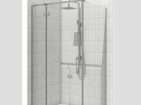 Hinged glass shower enclosure with fittings - 3D Model