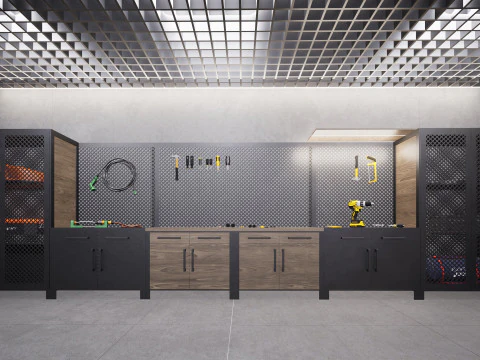 Garage workbench with shelves 3D Model