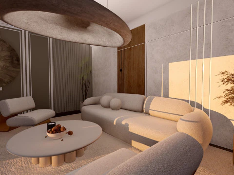 Modern Minimalist Living Room Photoreal 3D Interior Scene Hand-Crafted No AI Custom License 3D Model