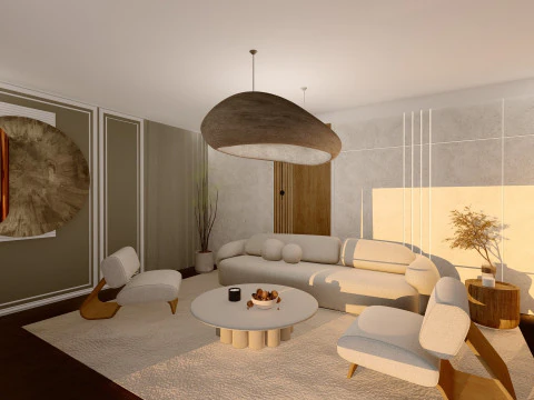 Modern Minimalist Living Room Photoreal 3D Interior Scene Hand-Crafted No AI Custom License 3D Model