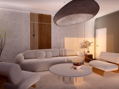 Modern Minimalist Living Room Photoreal 3D Interior Scene Hand-Crafted No AI Custom License 3D Model
