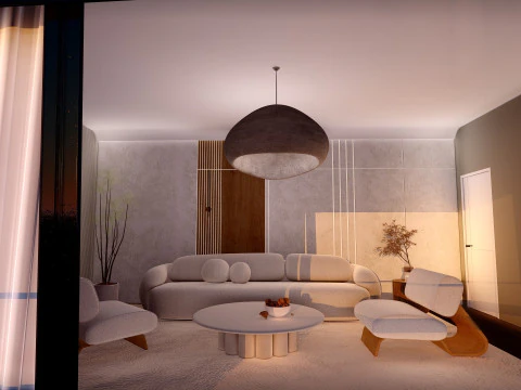 Modern Minimalist Living Room Photoreal 3D Interior Scene Hand-Crafted No AI Custom License 3D Model