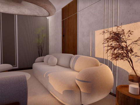 Scène d'intérieur photoréaliste 3D de salon minimaliste moderne, fabriquée à la main sans licence personnalisée AI Modèle 3D