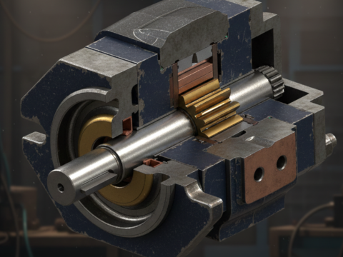 Hochdetaillierte industrielle hydraulische Zahnradpumpe &ndash; Komplettmontage STEP XT 3D Modell