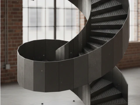 Modern Industrial Spiral Staircase - Sheet Metal Architectural Design 3D Model