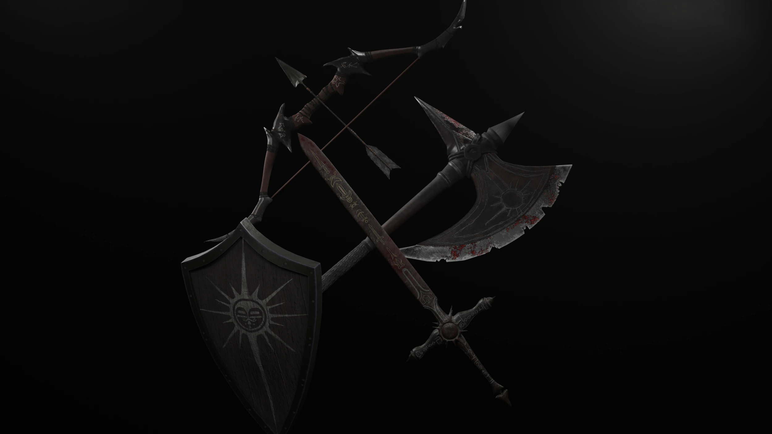 Medieval fantasty weapon pack Low-poly 3D Model .c4d .max .obj .3ds .fbx .stl .blend 