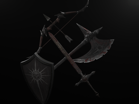 Medieval fantasty weapon pack Low-poly 3D Model