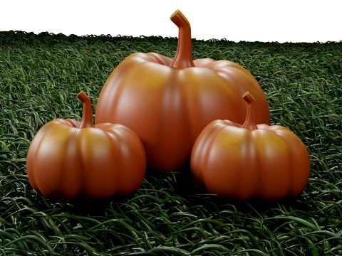 Trio de citrouilles stylis&eacute;es sur l'herbe Modèle 3D