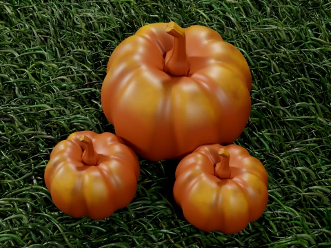 Stylized Pumpkin Trio on Grass Modelo 3D