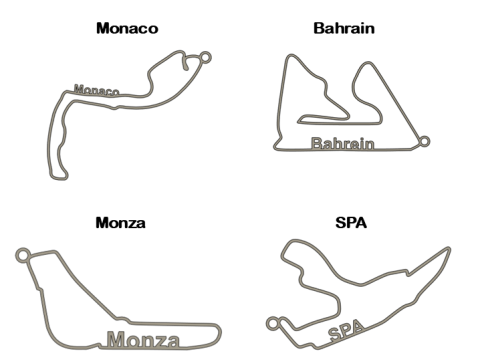 F1 Circuits Pendants Set 3D Print Model
