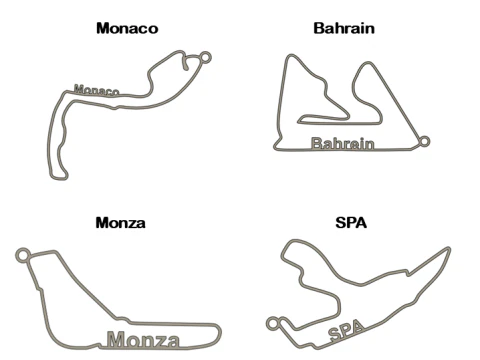 Conjunto de pingentes de circuitos F1 Modelo de Impressão 3D