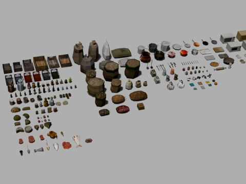 Pacchetto di accessori per alimenti da cucina a basso numero di poligoni PSX Modello 3D