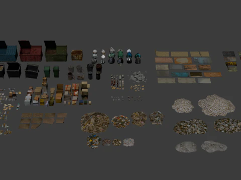 PSX Low-Poly Trash Debris Pack 3D Model