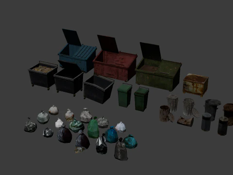 PSX Low-Poly Trash Debris Pack 3D Model