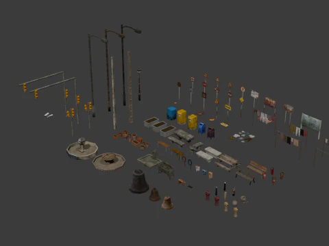 PSX Low-Poly Urban Infrastructure Pack 3D Model