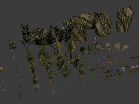 PSX Low-Poly Trees Rocks Vegetation Pack 3D Model