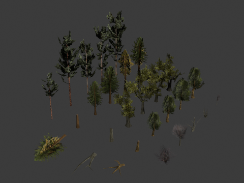 PSX Low-Poly Trees Rocks Vegetation Pack 3D Model
