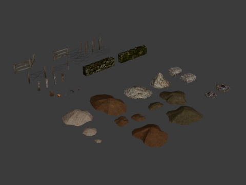 PSX Low-Poly Trees Rocks Vegetation Pack 3D Model