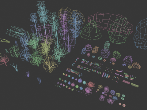 PSX Low-Poly Trees Rocks Vegetation Pack 3D Model