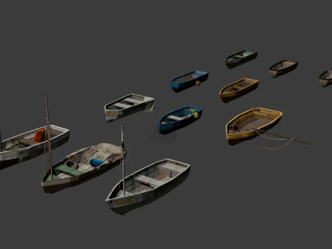 PSX Low-Poly Boats Fishing Props Pack 3D Model