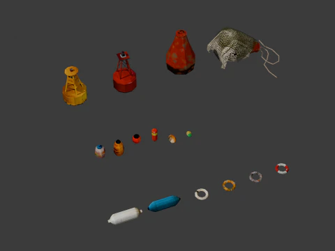 PSX Low-Poly Boats Fishing Props Pack 3D Model