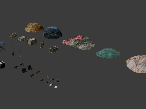 PSX Low-Poly Boats Fishing Props Pack 3D Model