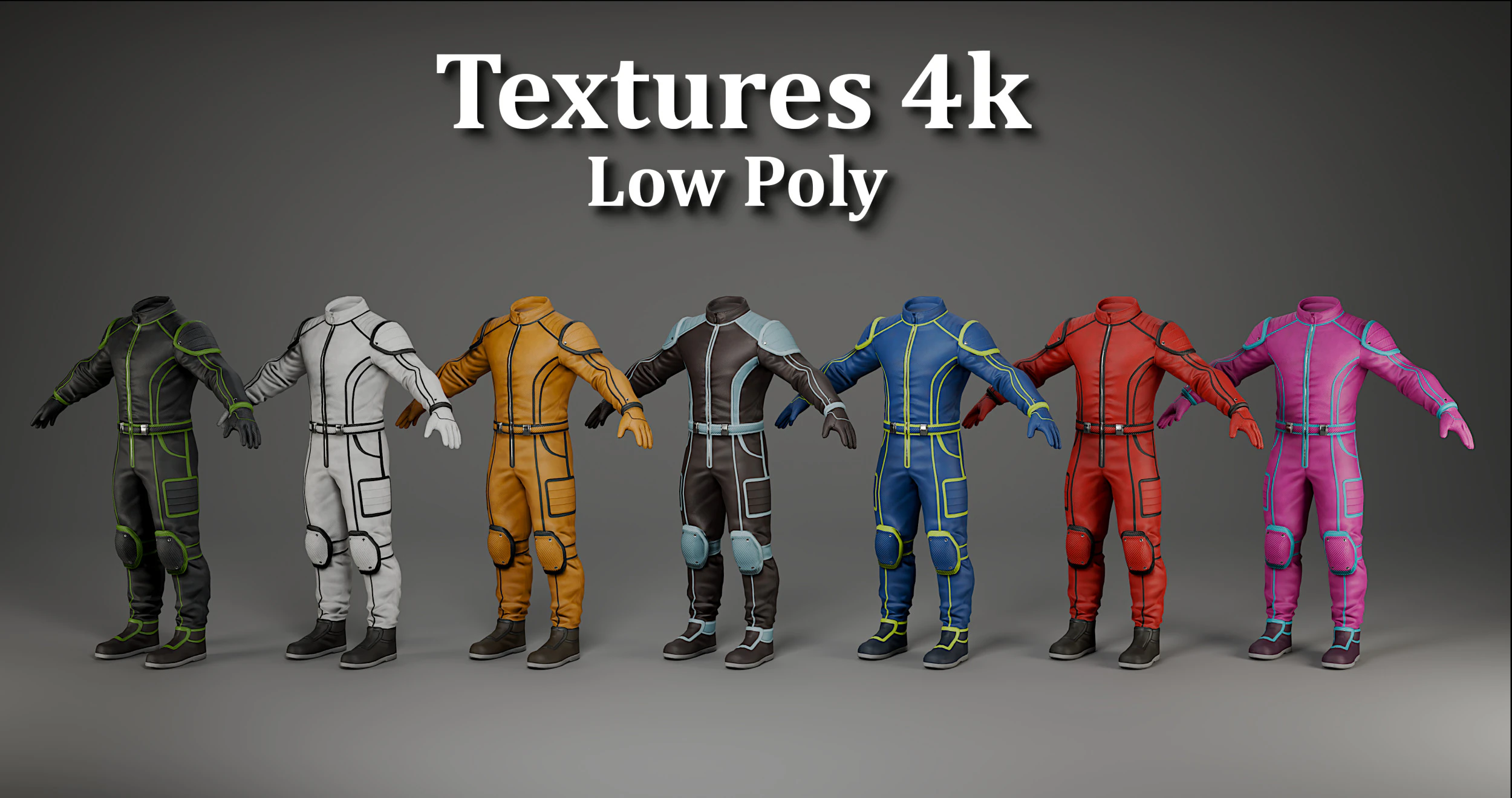 Male Space Suit -Rigged- Low-Poly- 4K PBR 3D Model .c4d .max .obj .3ds .fbx .stl .blend