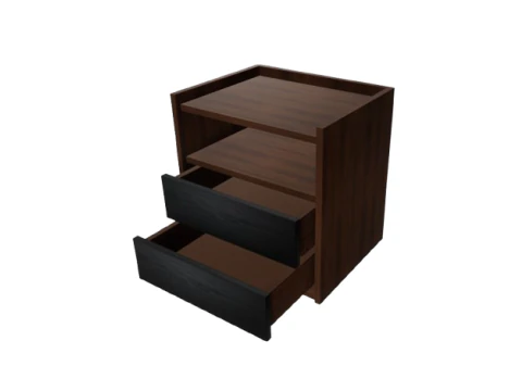 Wooden Nightstand with Drawers and Shelf 3D Model
