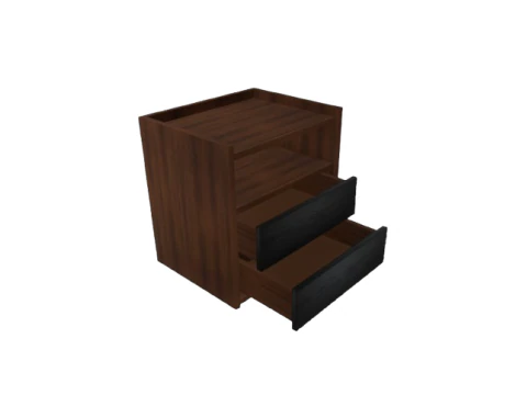 Wooden Nightstand with Drawers and Shelf 3D Model