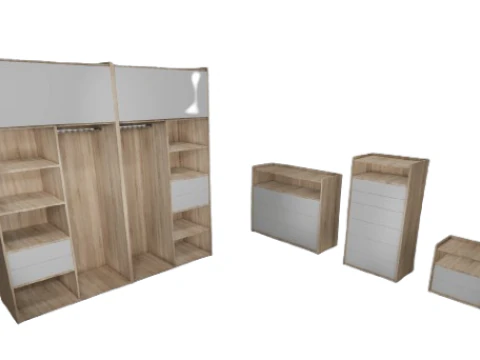 Lemari Penyimpanan Lemari Pakaian Modular Modern Set Realistis Model 3D