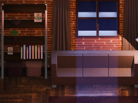 Isometric Living Room Interior Low-poly 3D Model