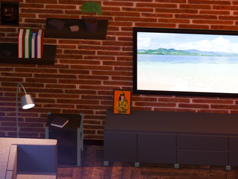 Isometric Living Room Interior Low-poly 3D Model