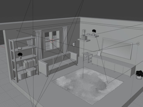 Isometric Living Room Interior Low-poly 3D Model