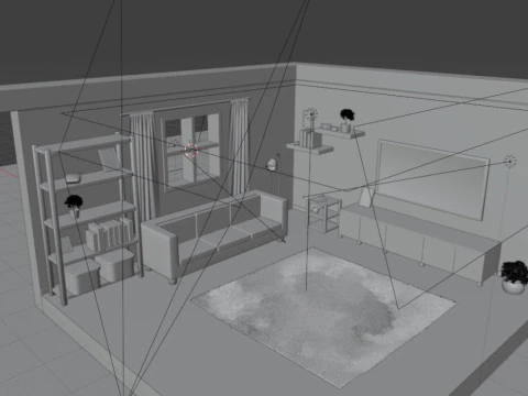 Isometric Living Room Interior Low-poly 3D Model