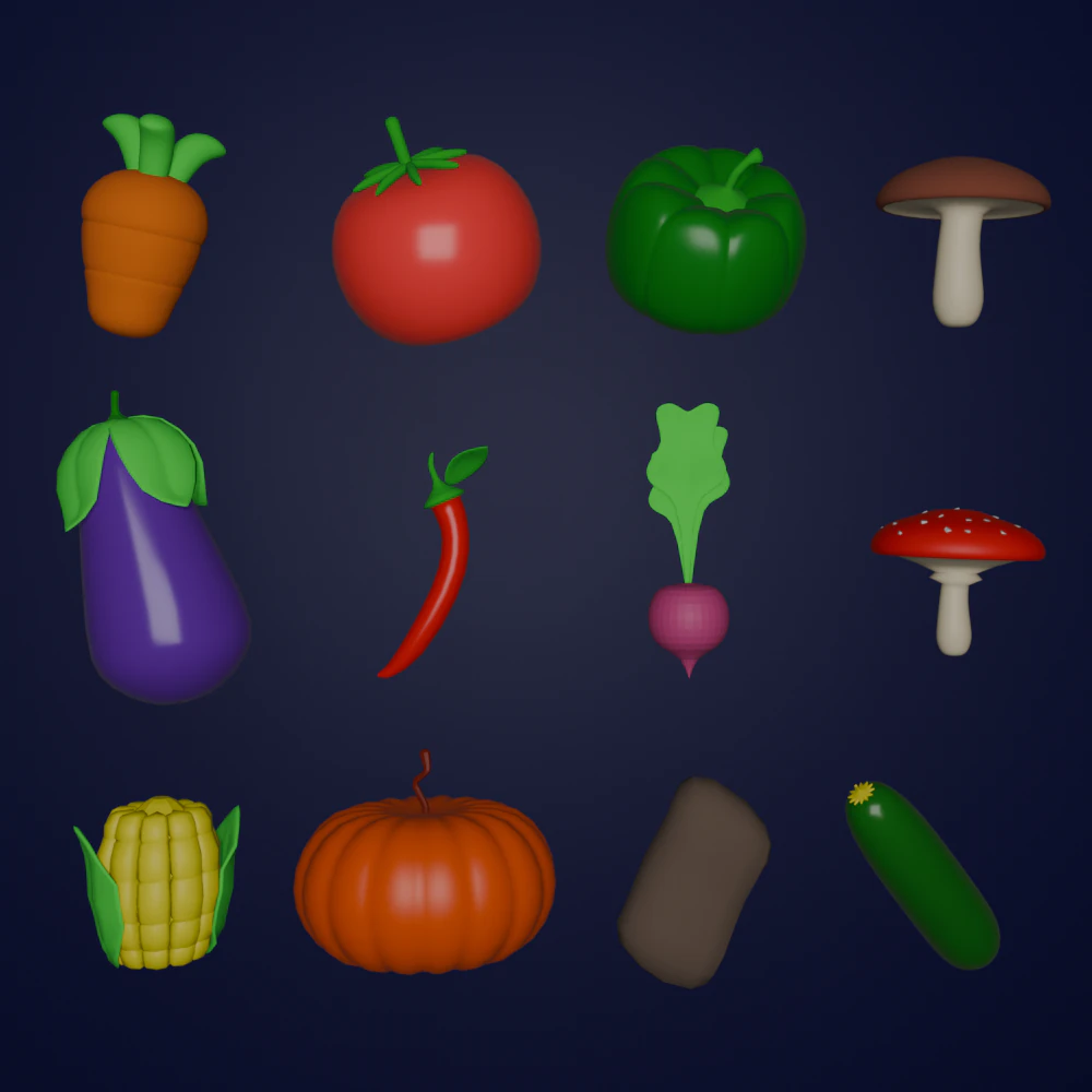 Stylized Vegetables Pack Low Poly 3D 3D Model .c4d .max .obj .3ds .fbx .stl .blend 