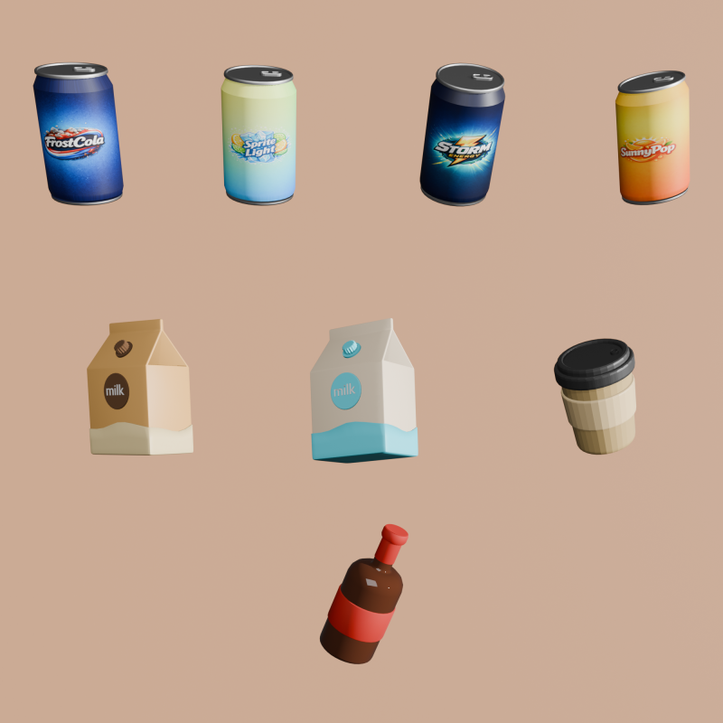 Stylized Drinks Pack low poly game ready Low-poly 3D Model .c4d .max .obj .3ds .fbx .stl .blend 