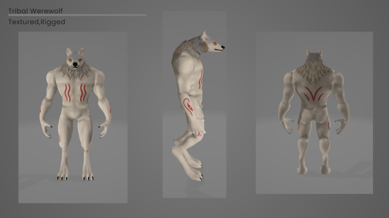 Tribal Werewolf Monster 3D Model .c4d .max .obj .3ds .fbx .stl .blend 