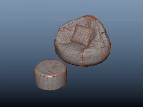 Bean Bag Chair with Footrest 3D Model
