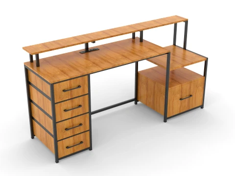 Wood Study Table 3D Model