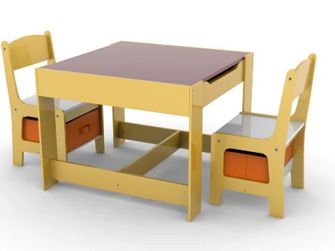 Kids Wood Table 3D Model