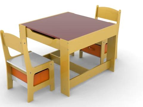 Kids Wood Table 3D Model