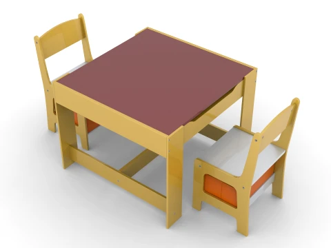 Kids Wood Table 3D Model