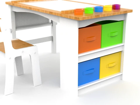 Wooden Kids Art Table 3D Model