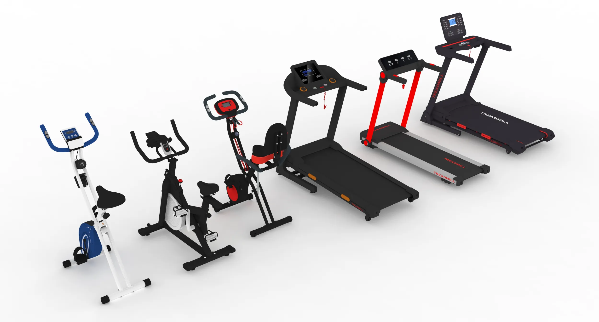 Treadmill and Exercise Bike Collection 3D Model .c4d .max .obj .3ds .fbx .stl .blend 