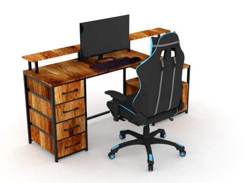 Computer Desk and Chair 3D Model